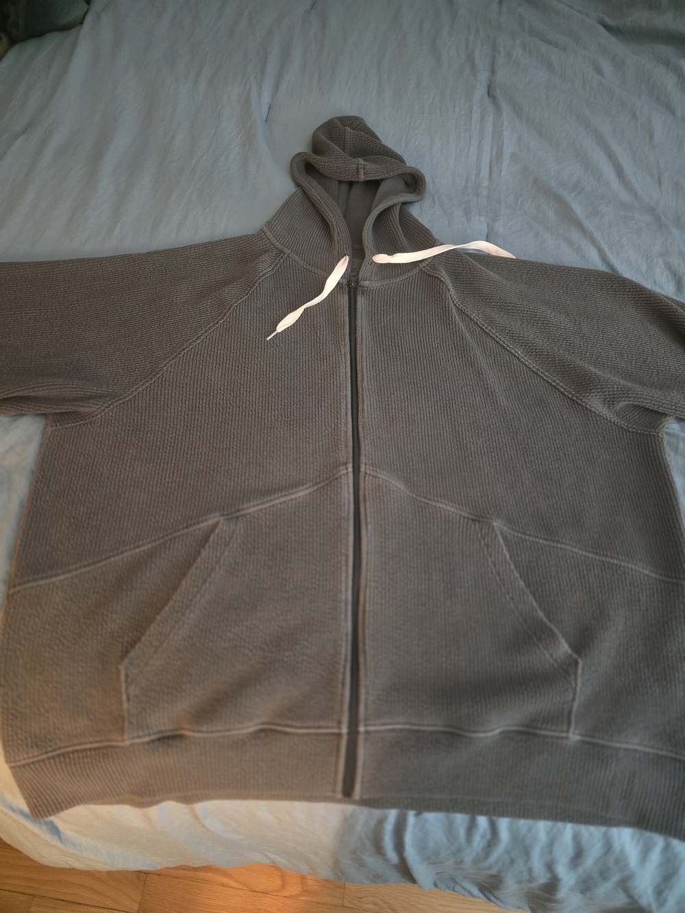 American Eagle Oversized Dark Gray Zip Up Waffle Hoodie XXL